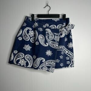 Vintage State of the Art Women's Blue and White Paisley Print Wrap Skirt Size 13